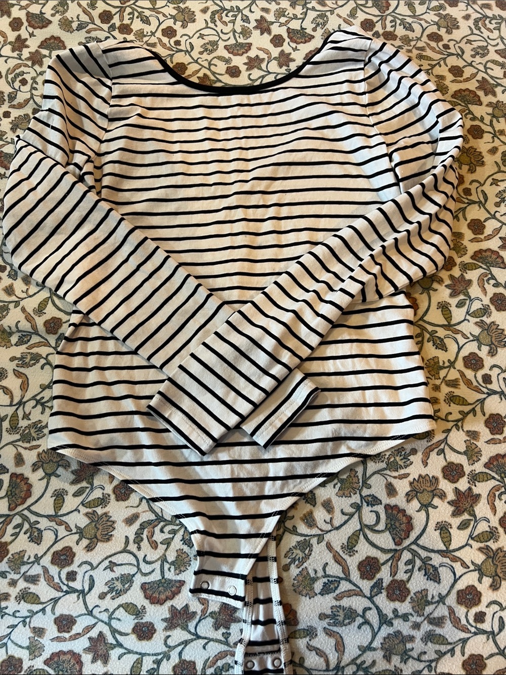 On 34th Striped Long-Sleeve Bodysuit in Black & White